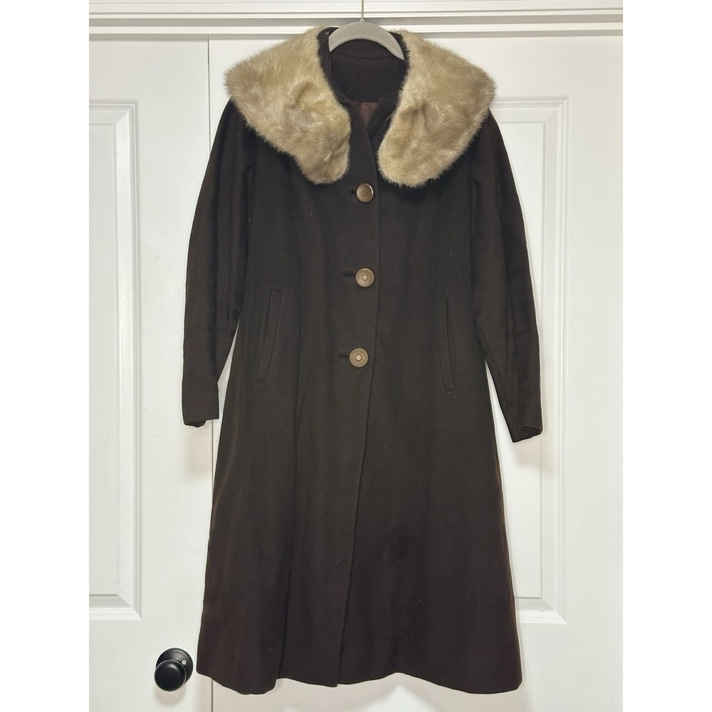 Vintage Jordan Marsh Women's Long Coat With Fur Collar, No Size Tag, Medium